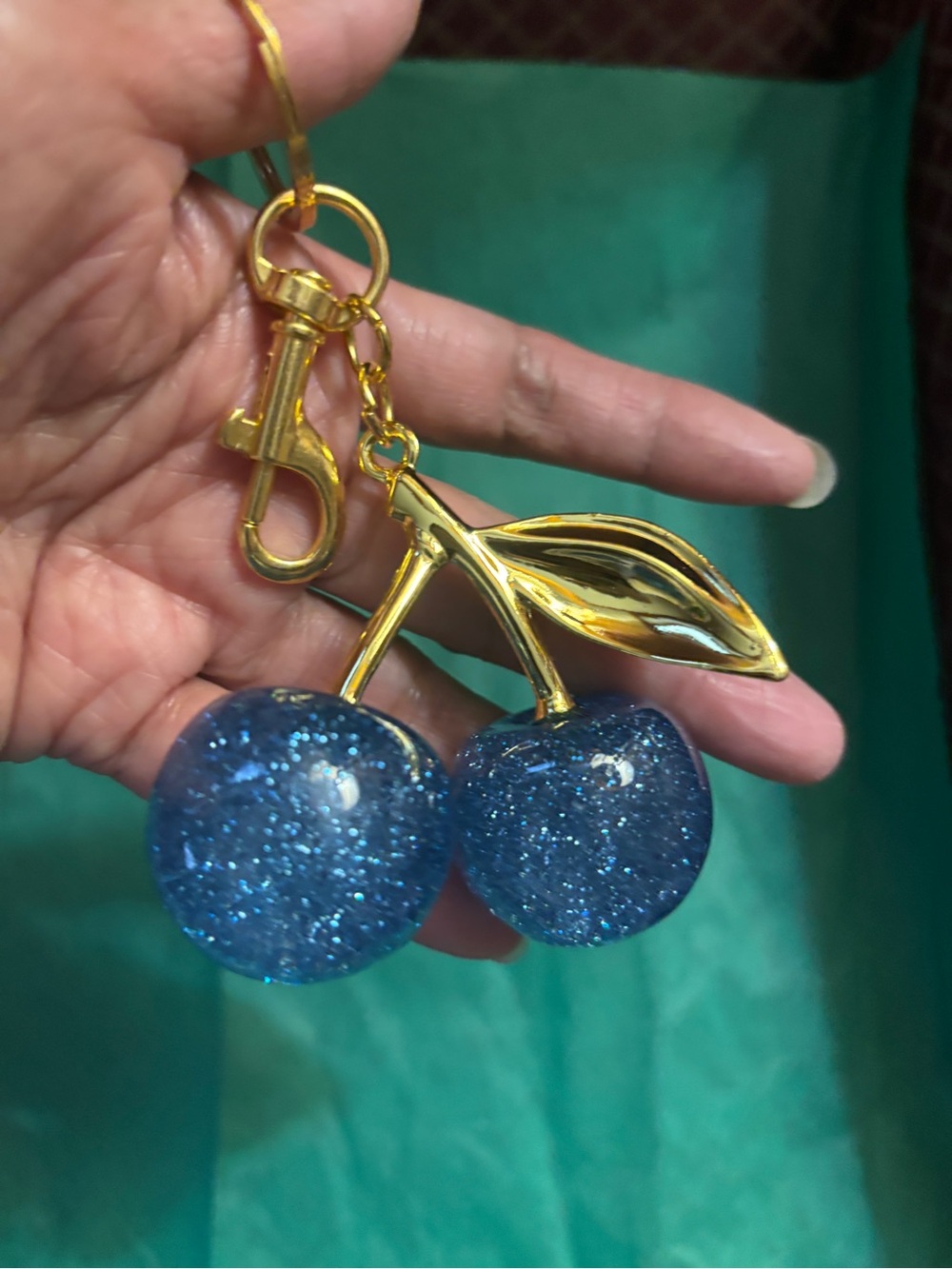 Blue Glitter Cherry Keychain Pendant - Women Jewelry, Baby tree not included